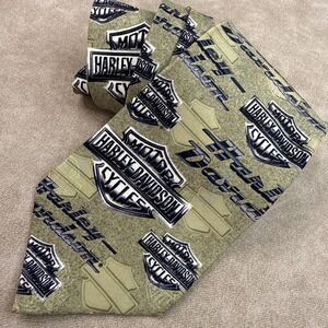 Vintage Harley Davidson Ralph Marlin‎ Silk Tie Motorcycles Green Mens Necktie